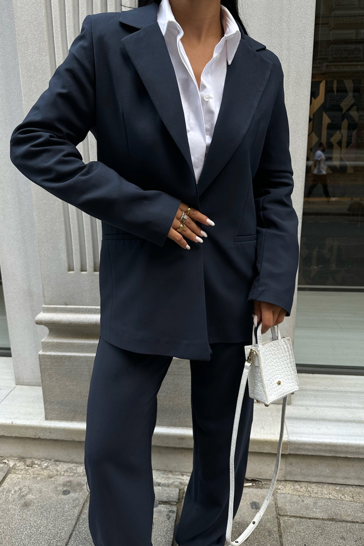 Lacivert Kruvaze Yaka Pantolonlu Takım ATE8674 - EYYO