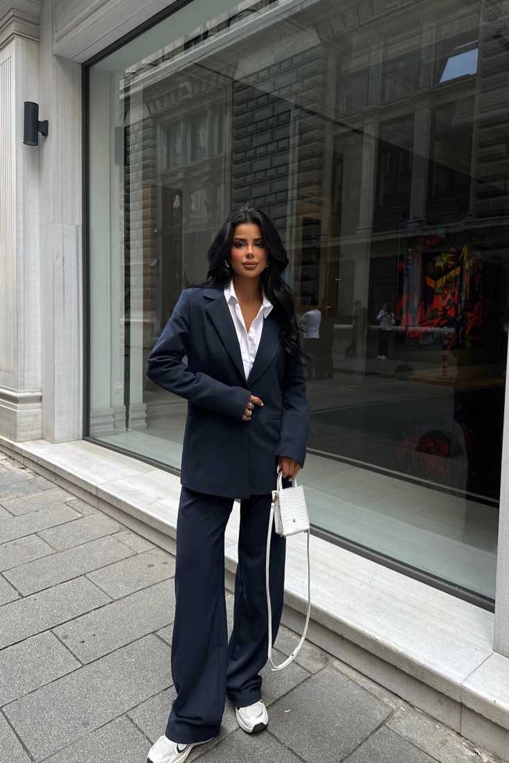 Lacivert Kruvaze Yaka Pantolonlu Takım ATE8674 - EYYO