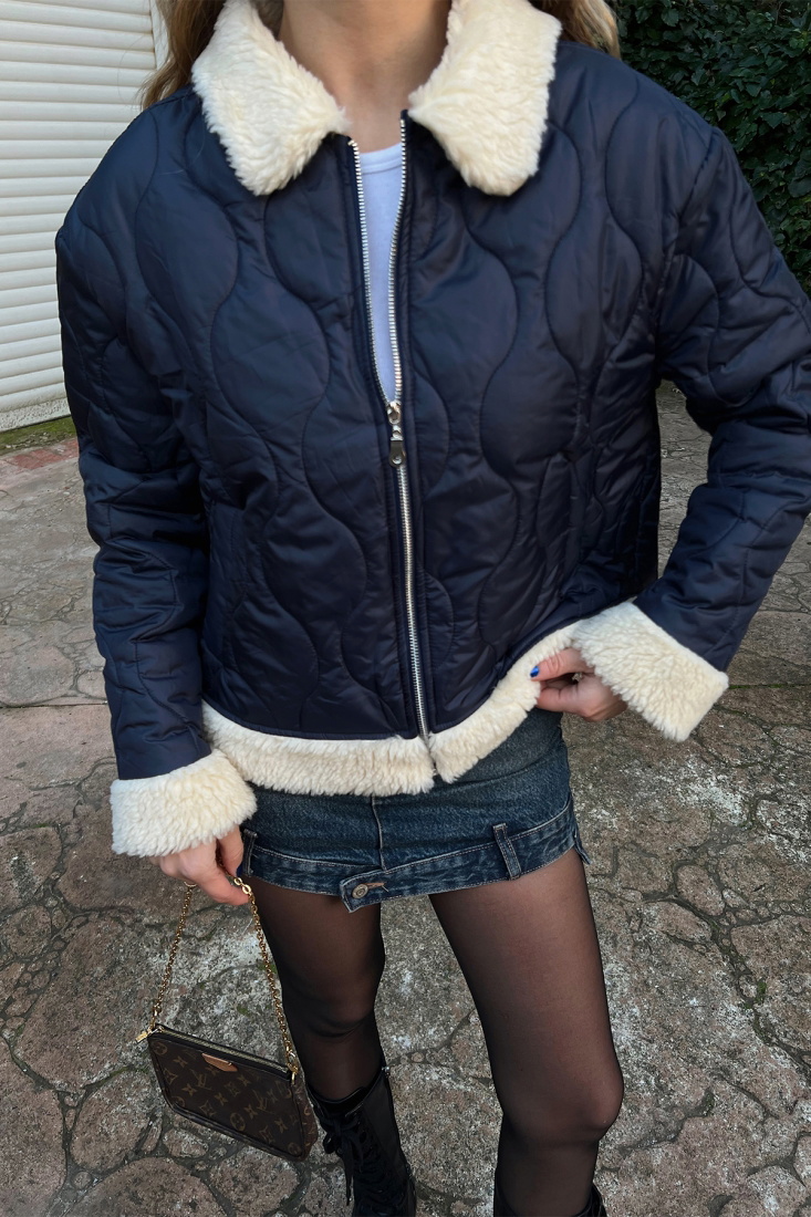 Lacivert Kürk Detay Mont ATE3171 - EYYO