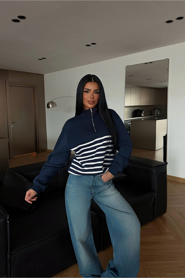 Lacivert Belang Sweatshirt ATE-4638 - EYYO