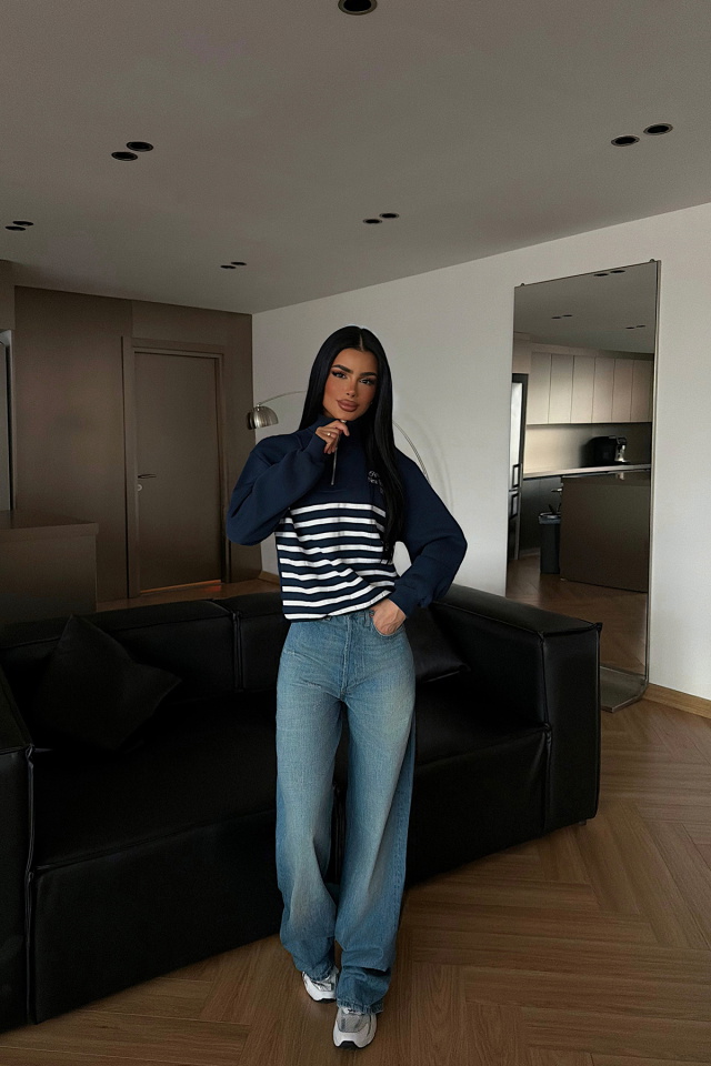 Lacivert Belang Sweatshirt ATE-4638 - 2