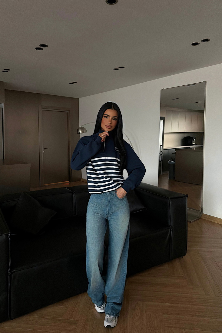 Lacivert Belang Sweatshirt ATE-4638 - EYYO