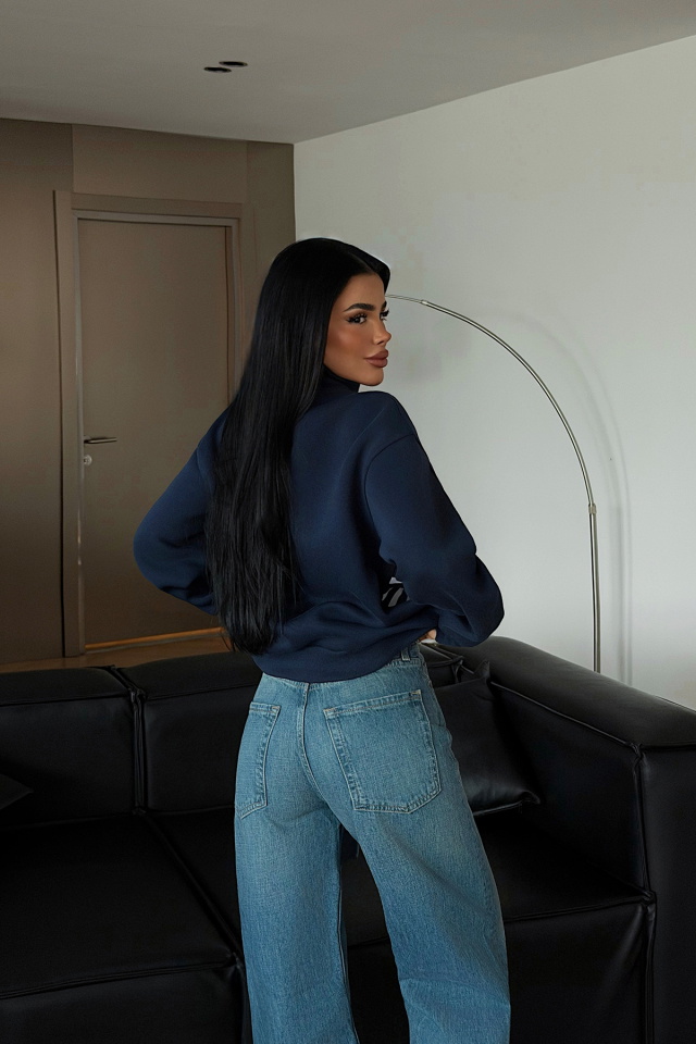 Lacivert Belang Sweatshirt ATE-4638 - 4