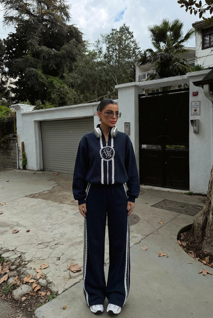 Lacivert Margo Dantel Detaylı Eşofman Takım ATE-3731 - EYYO