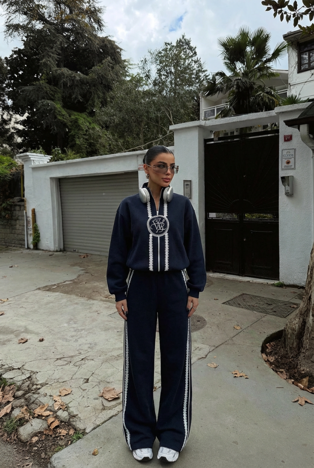 Lacivert Margo Dantel Detaylı Eşofman Takım ATE-3731 - 1