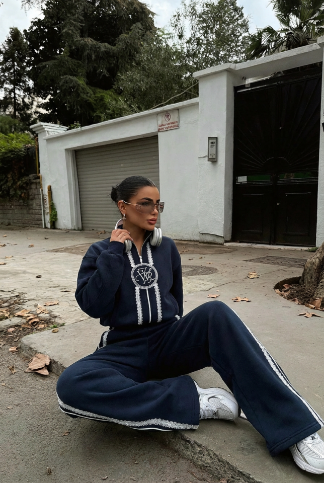 Lacivert Margo Dantel Detaylı Eşofman Takım ATE-3731 - 2