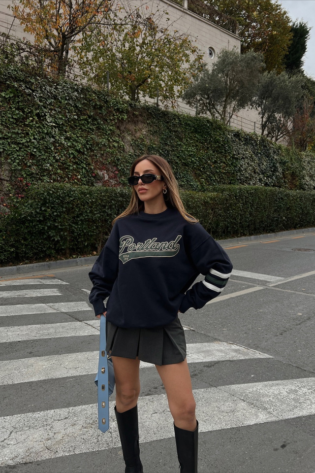 Lacivert Önü Baskılı Sweat ATE2588 - 3