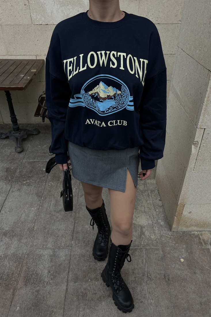 Lacivert Önü Baskılı Sweat ATE4482 - EYYO