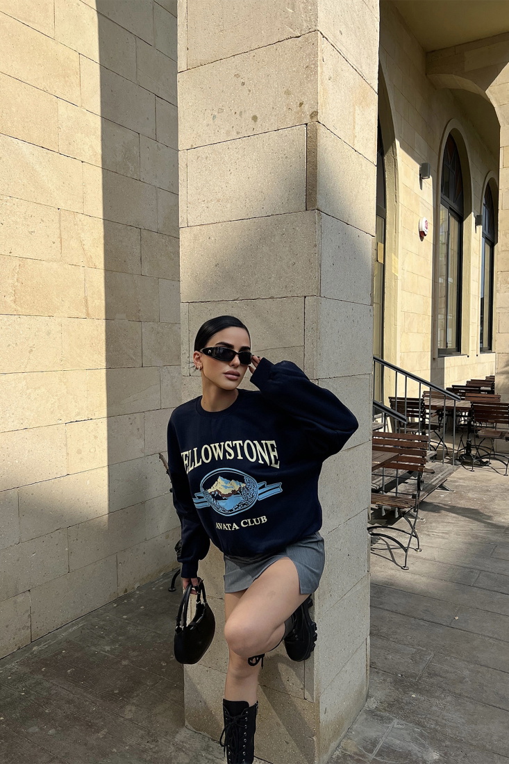 Lacivert Önü Baskılı Sweat ATE4482 - EYYO