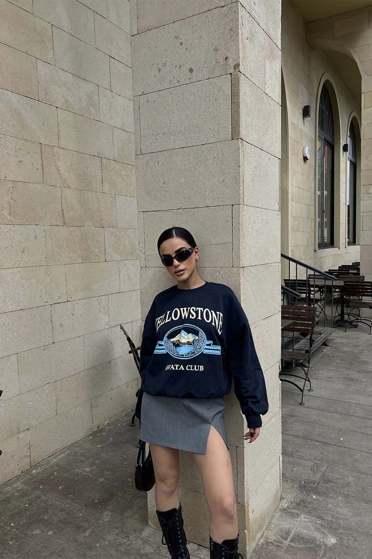 Lacivert Önü Baskılı Sweat ATE4482 - EYYO