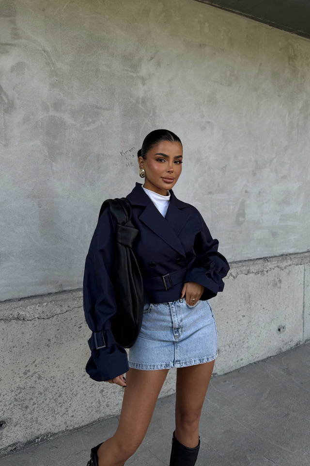 Lacivert Cally Kısa Trençkot ATE-1765 