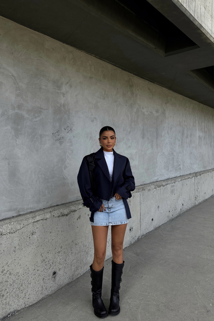 Lacivert Cally Kısa Trençkot ATE-1765 - EYYO