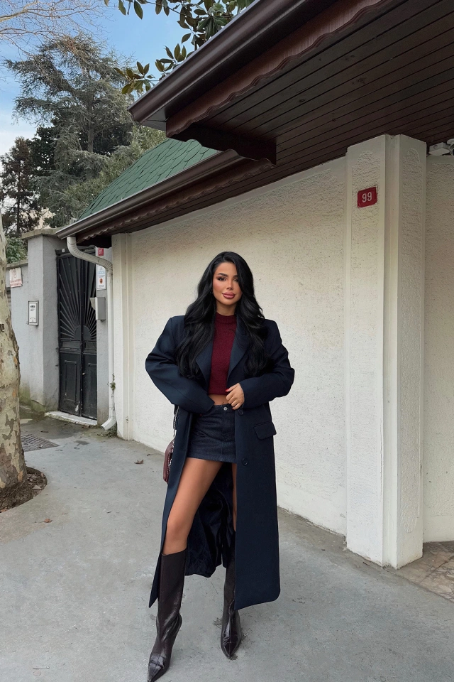 Lacivert Arnaldo Uzun Ceket ATE-2174 - 1