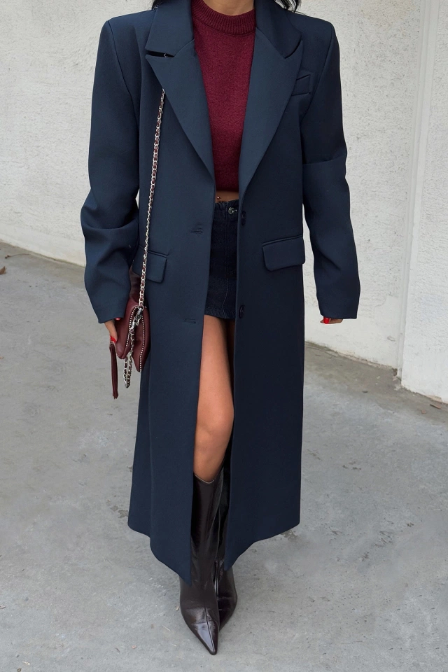 Lacivert Arnaldo Uzun Ceket ATE-2174 - 2