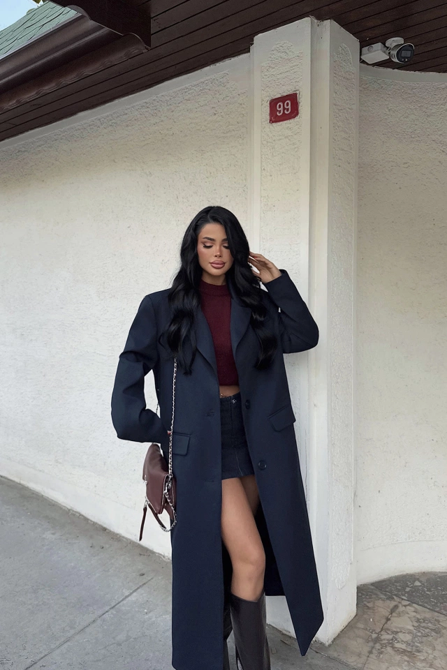 Lacivert Arnaldo Uzun Ceket ATE-2174 - 6