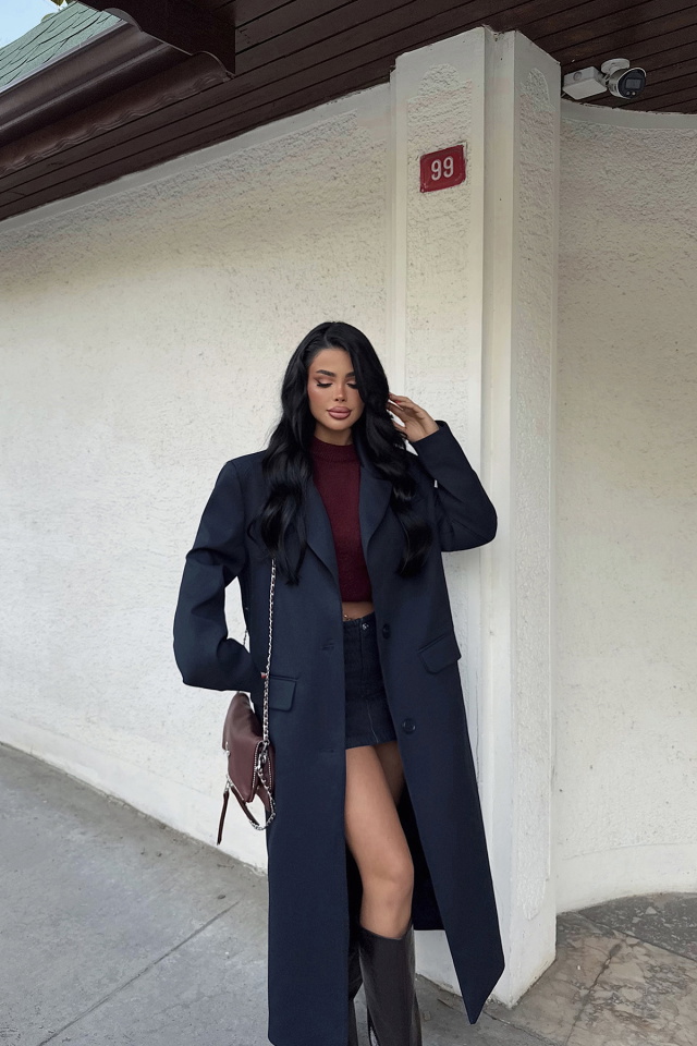 Lacivert Arnaldo Uzun Ceket ATE-2174 - 6