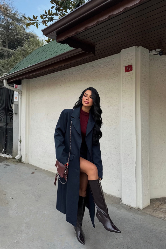 Lacivert Arnaldo Uzun Ceket ATE-2174 - 3