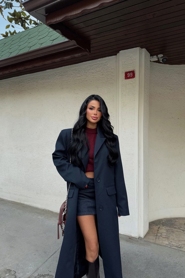 Lacivert Arnaldo Uzun Ceket ATE-2174 - 5