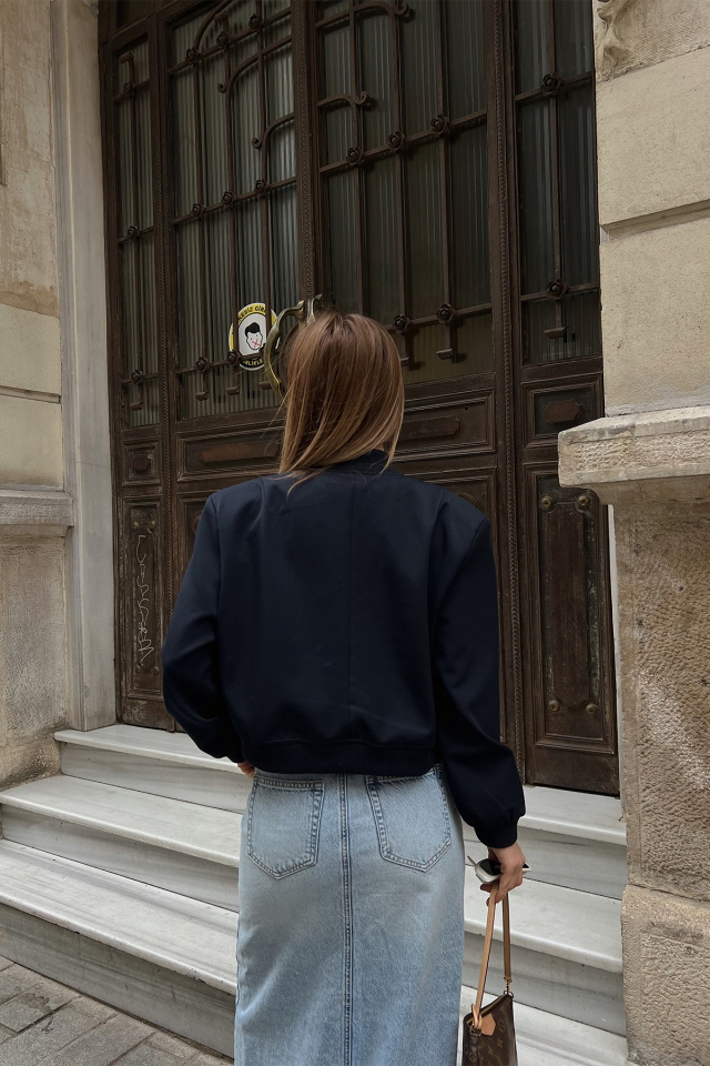 Lacivert Önü Düğmeli Cepli Ceket ATE5164 - 4