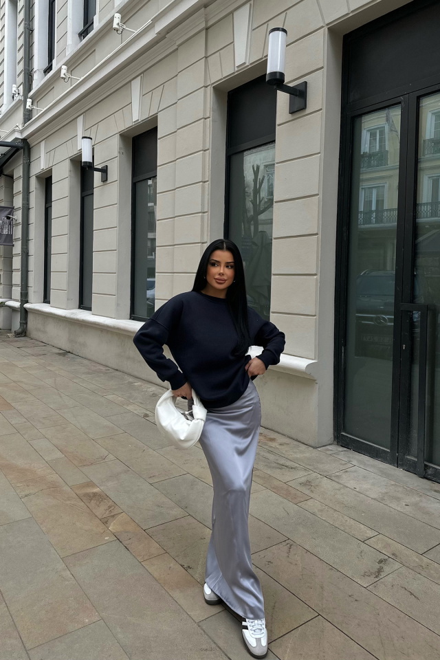 Lacivert Oversize Arkası Baskılı Sweat ATE-0890 