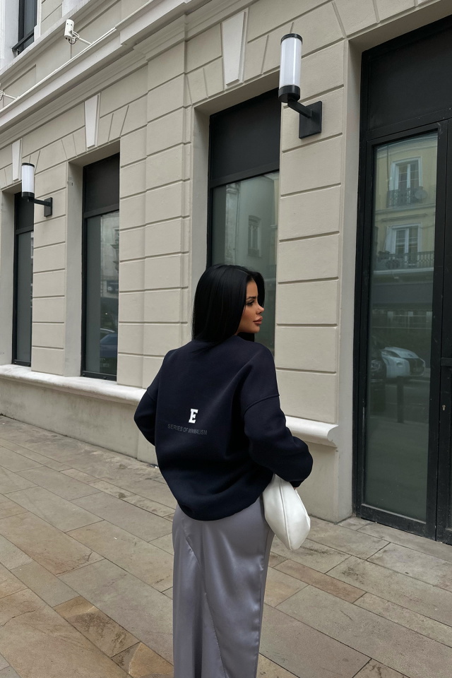 Lacivert Oversize Arkası Baskılı Sweat ATE-0890 - 3