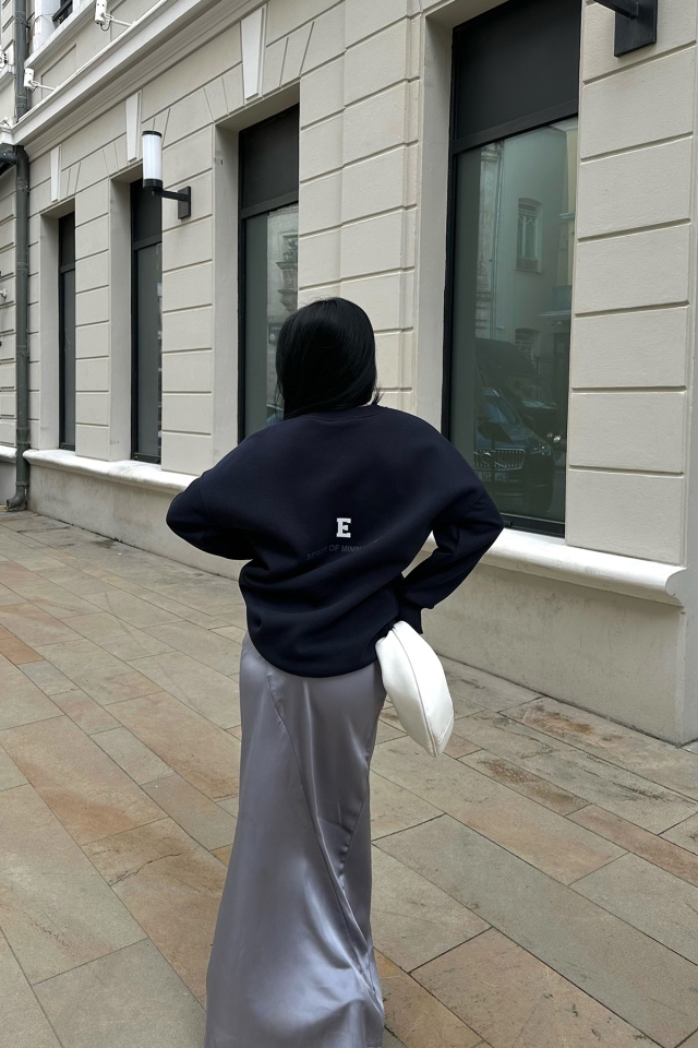 Lacivert Oversize Arkası Baskılı Sweat ATE-0890 - 4