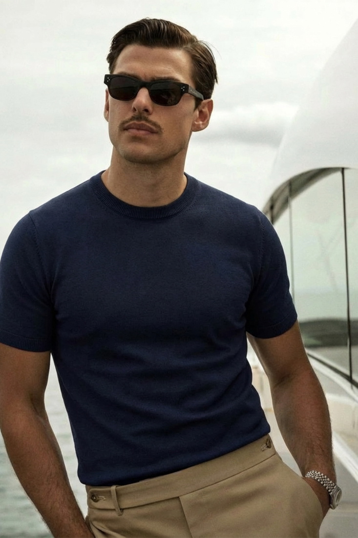 Lacivert Triko Basic Tişört ATE-3066 - EYYO