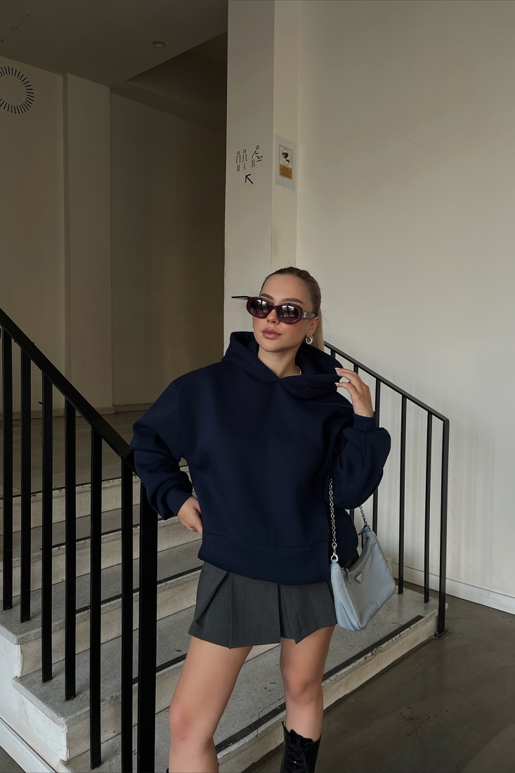 Lacivert Oversize Sweat ATE3408 - EYYO