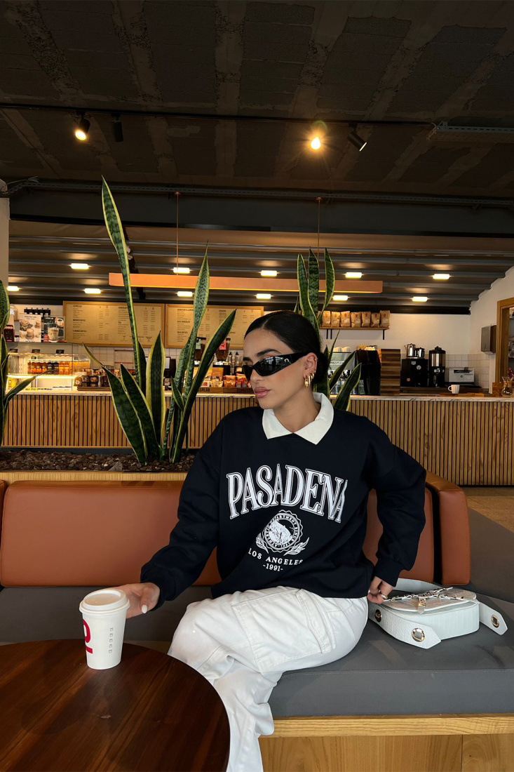 Lacivert Pasedena Baskılı Sweat ATE2463 - EYYO