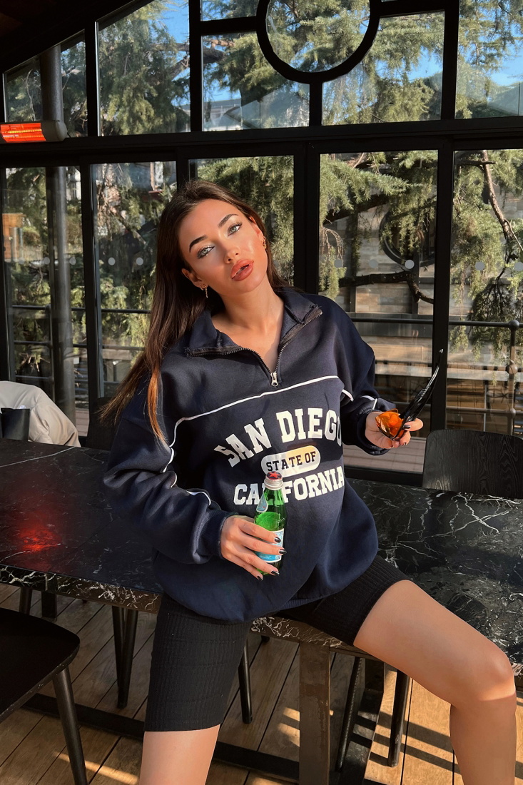 Lacivert San Diego Baskılı Sweat ATE3320 - EYYO