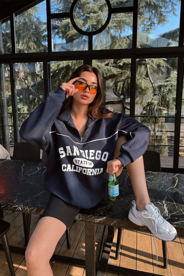 Lacivert San Diego Baskılı Sweat ATE3320 - 5