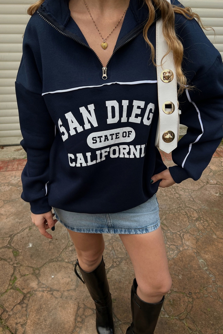 Lacivert San Diego Baskılı Sweat ATE3320 - EYYO