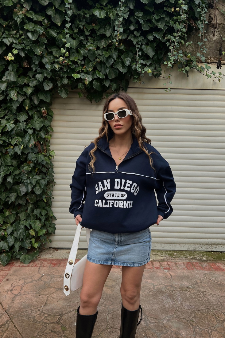 Lacivert San Diego Baskılı Sweat ATE3320 - EYYO