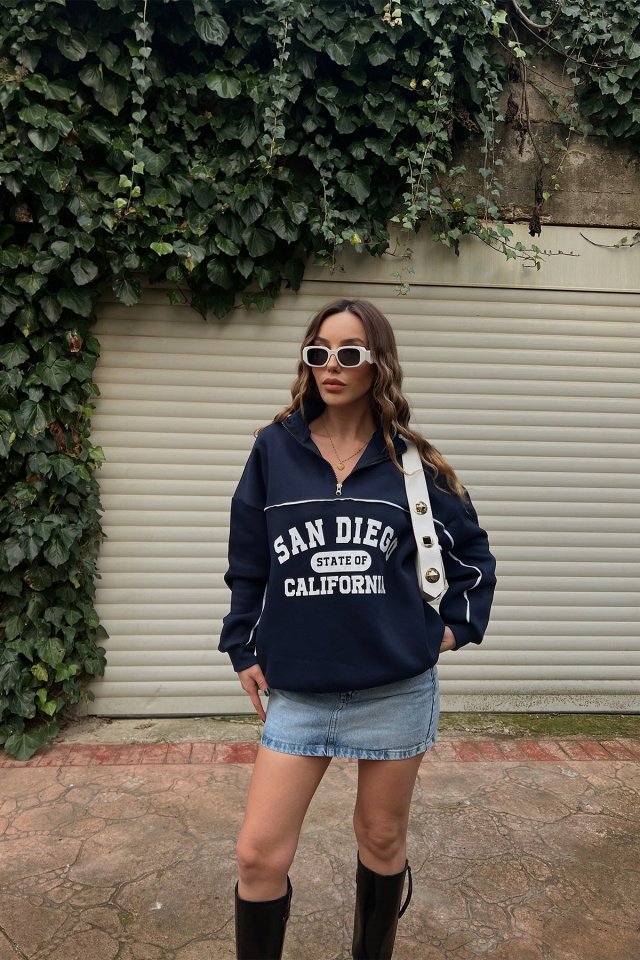 Lacivert San Diego Baskılı Sweat ATE3320 - 4