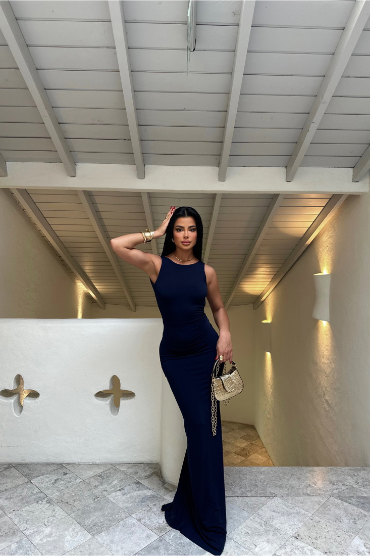 Lacivert Elder Elbise ATE-0914 - EYYO