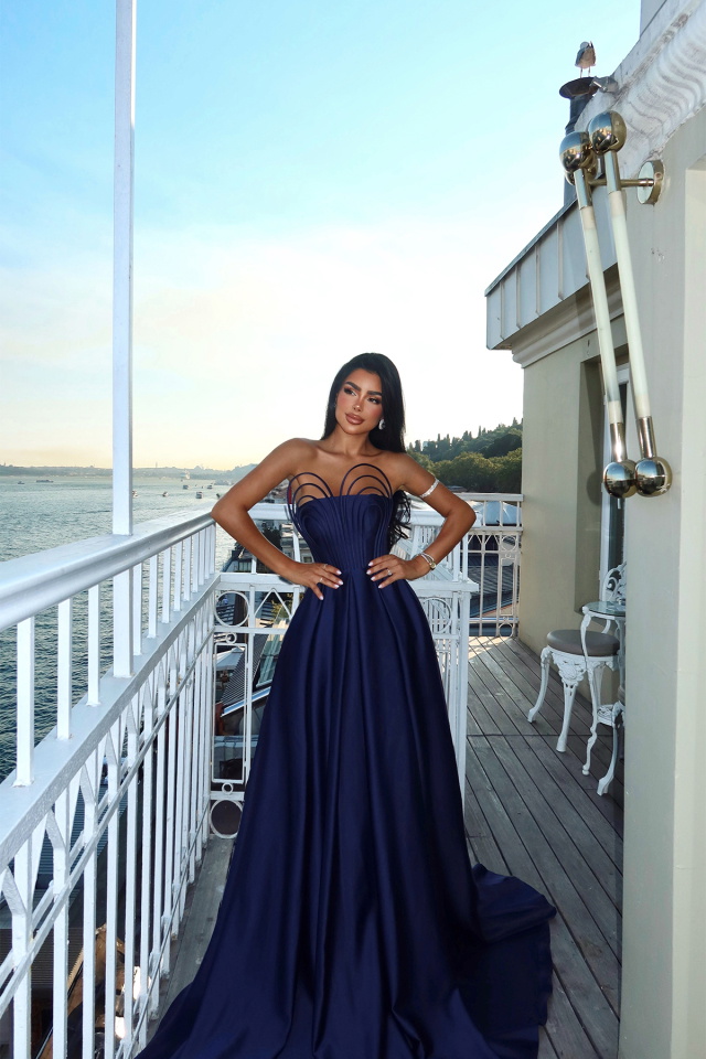 Lacivert Alivia Uzun Abiye ATE-3272 