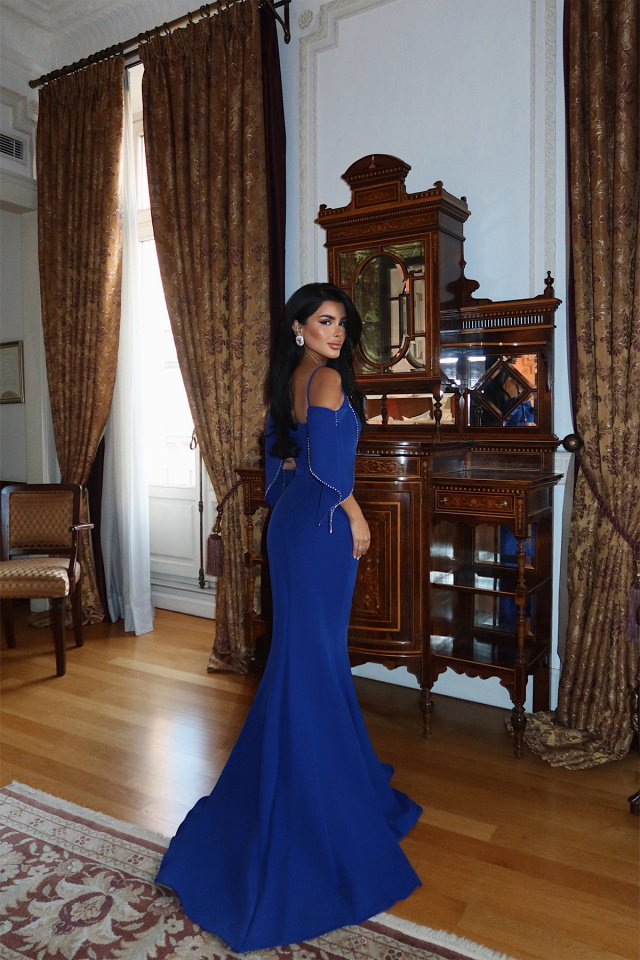 Lacivert Aella Uzun Yırtmaçlı Abiye ATE-3407 - 5