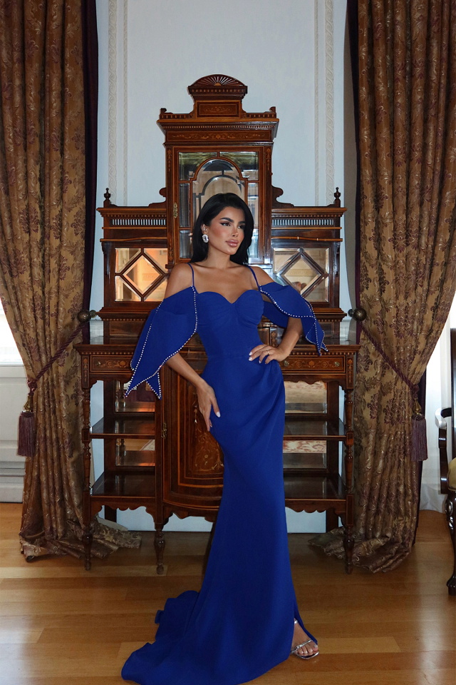 Lacivert Aella Uzun Yırtmaçlı Abiye ATE-3407 