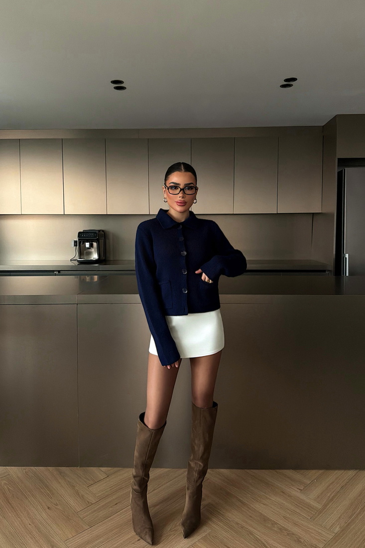 Lacivert Leche Düğmeli triko hırka ATE-4496 - EYYO