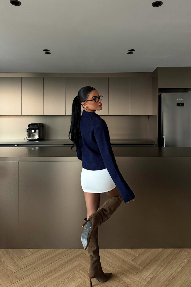 Lacivert Leche Düğmeli triko hırka ATE-4496 - 4