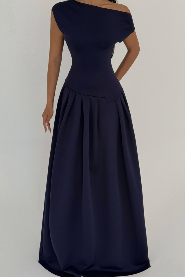 Lacivert Layana Uzun Elbise ATE-2571 - 2
