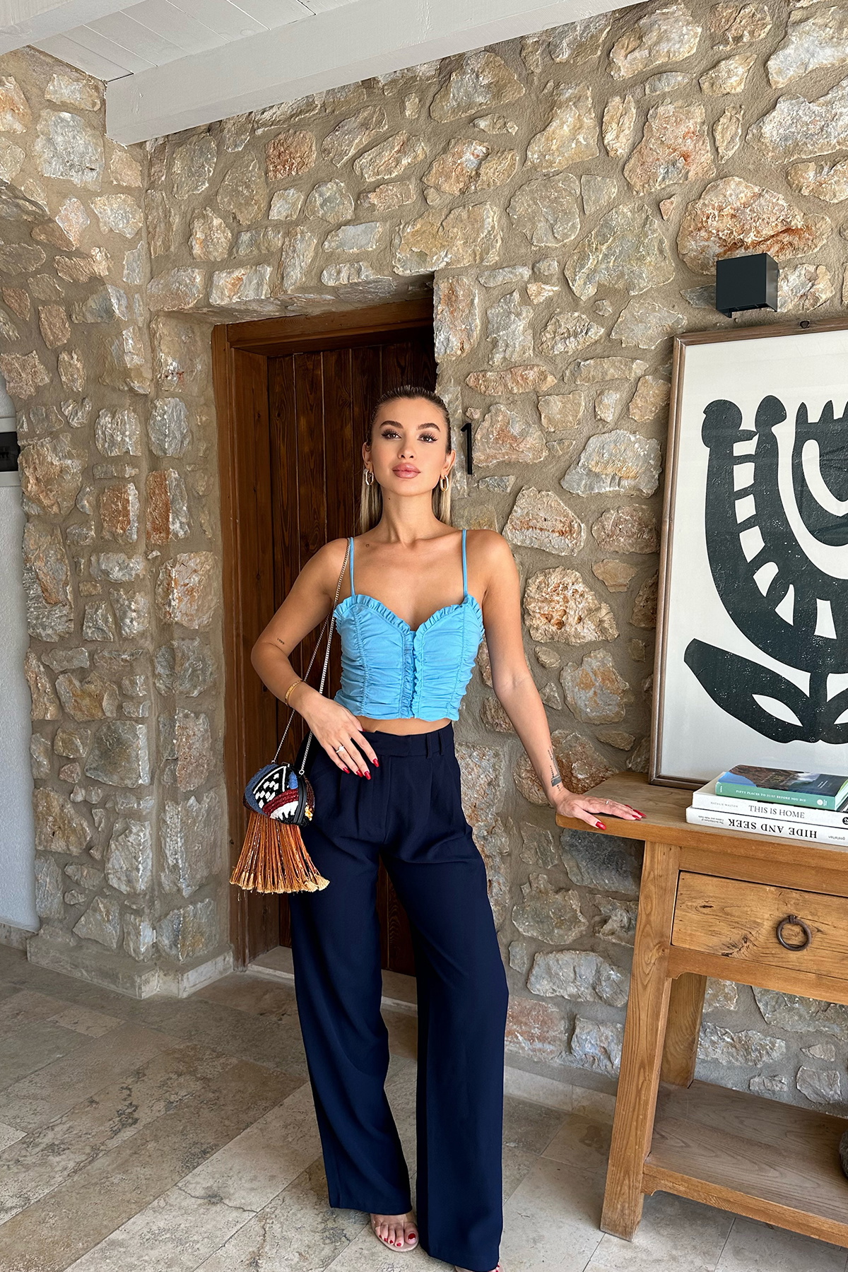 Lacivert Yüksek Bel Pantolon ATE8111 - 3