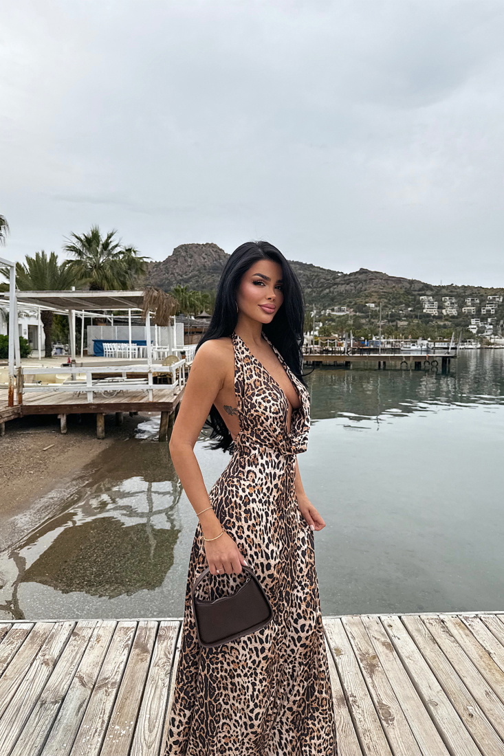 Dulcie Uzun Leoparlı Elbise ATE-2520 - EYYO