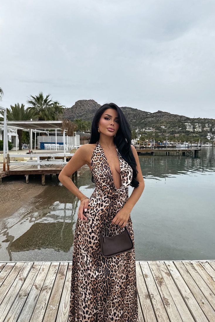 Dulcie Uzun Leoparlı Elbise ATE-2520 - EYYO