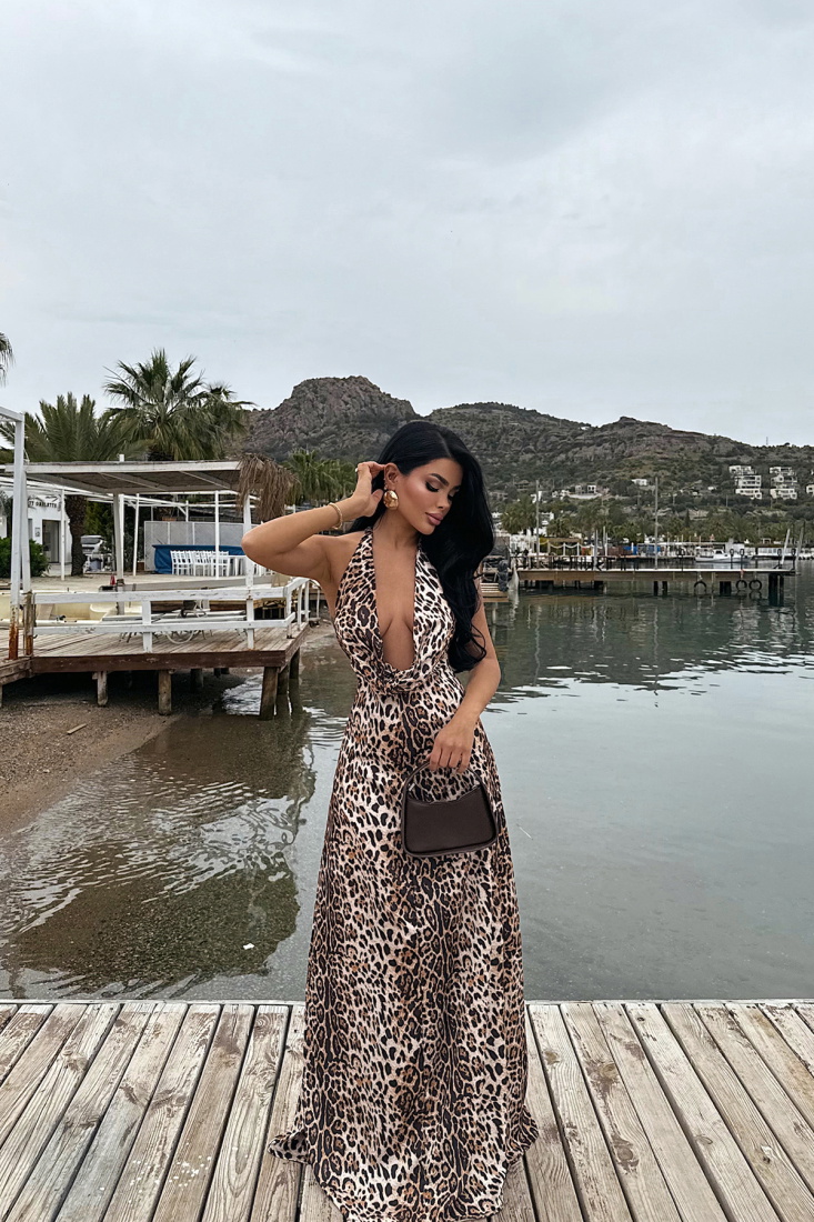 Dulcie Uzun Leoparlı Elbise ATE-2520 - EYYO