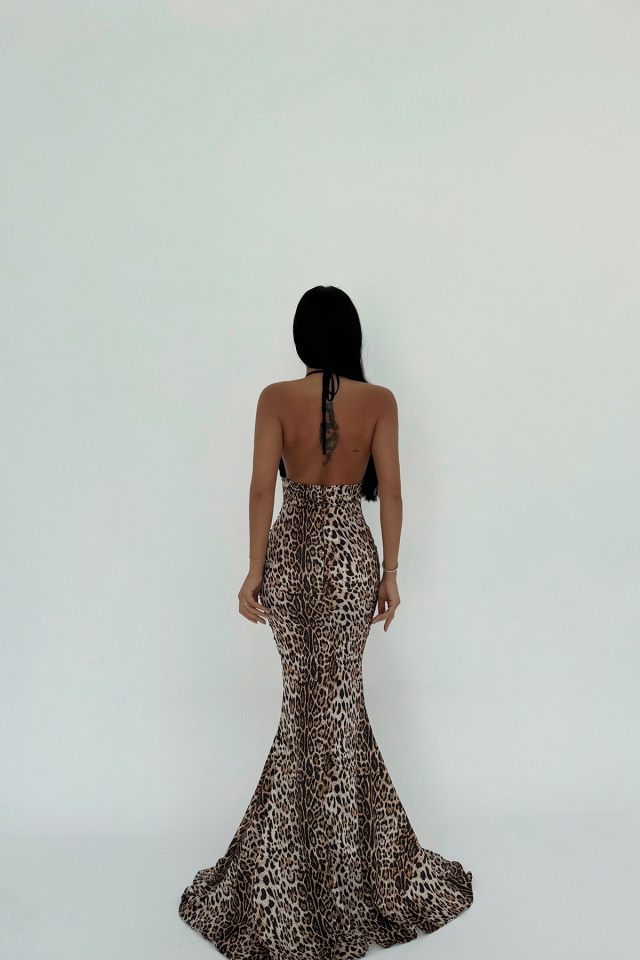 Leopar Luiperd Dantel Uzun Elbise ATE-2574 - 5