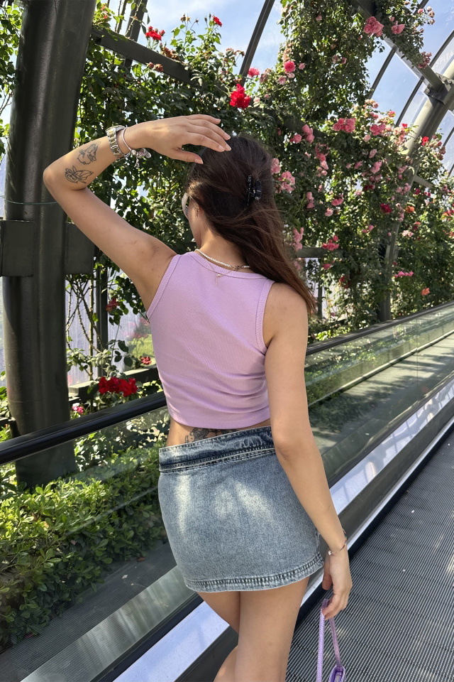 Lila Amour Parıs Yazılı Crop Top