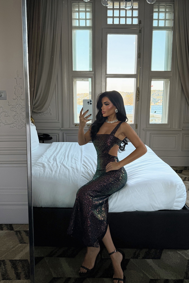 Lila Bera Payetli Elbise ATE-3633 - EYYO