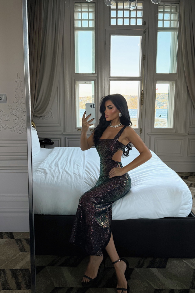 Lila Bera Payetli Elbise ATE-3633 - 2