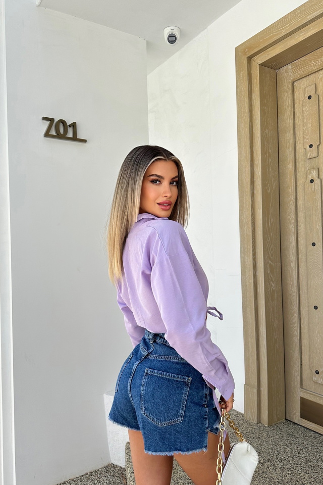 Lila Bağlamalı Crop Top